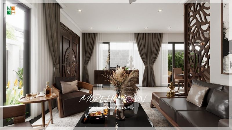 Bộ sofa bằng gỗ óc chó bọc da màu nâu cao cấp cho phòng khách chung cư, biệt thự, nhà phố phong cách hiện đại